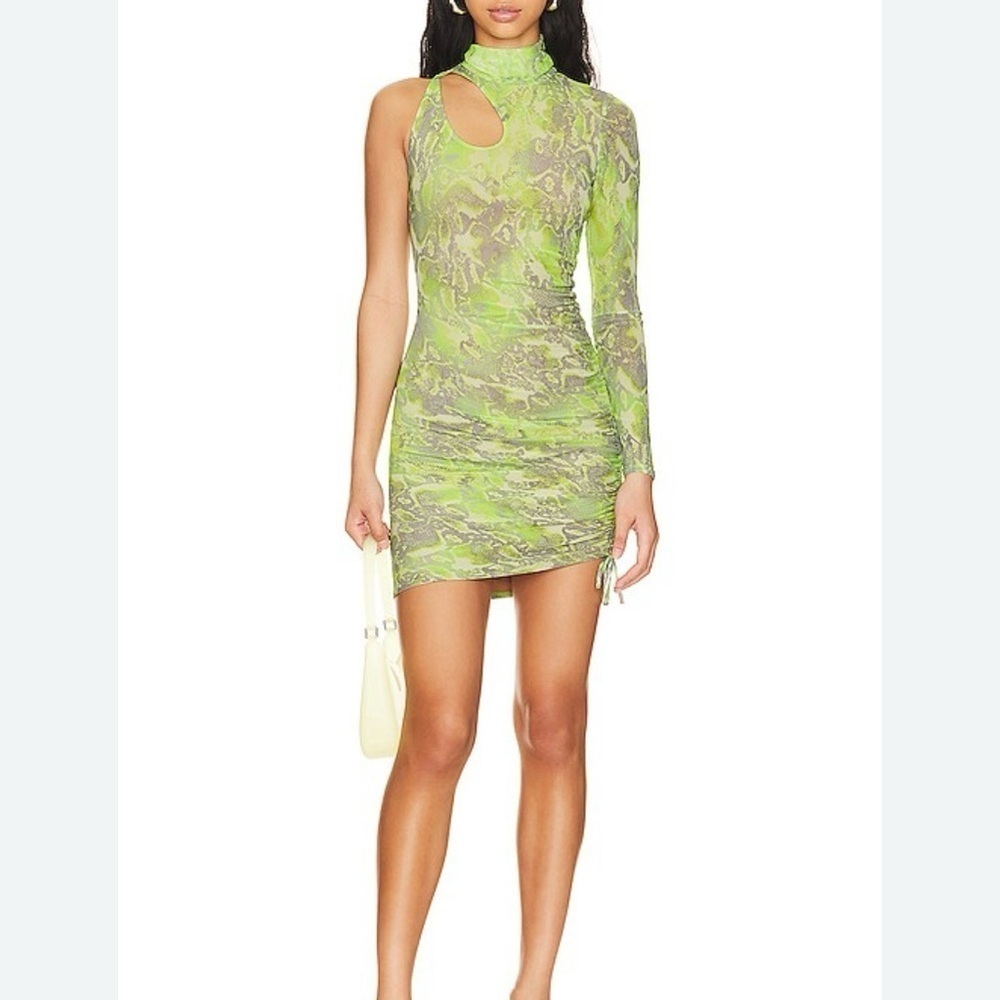 AFRM Elio Dress Lime Green Snake Cut Out Drawstring Mesh Womens Medium NEW 1555
